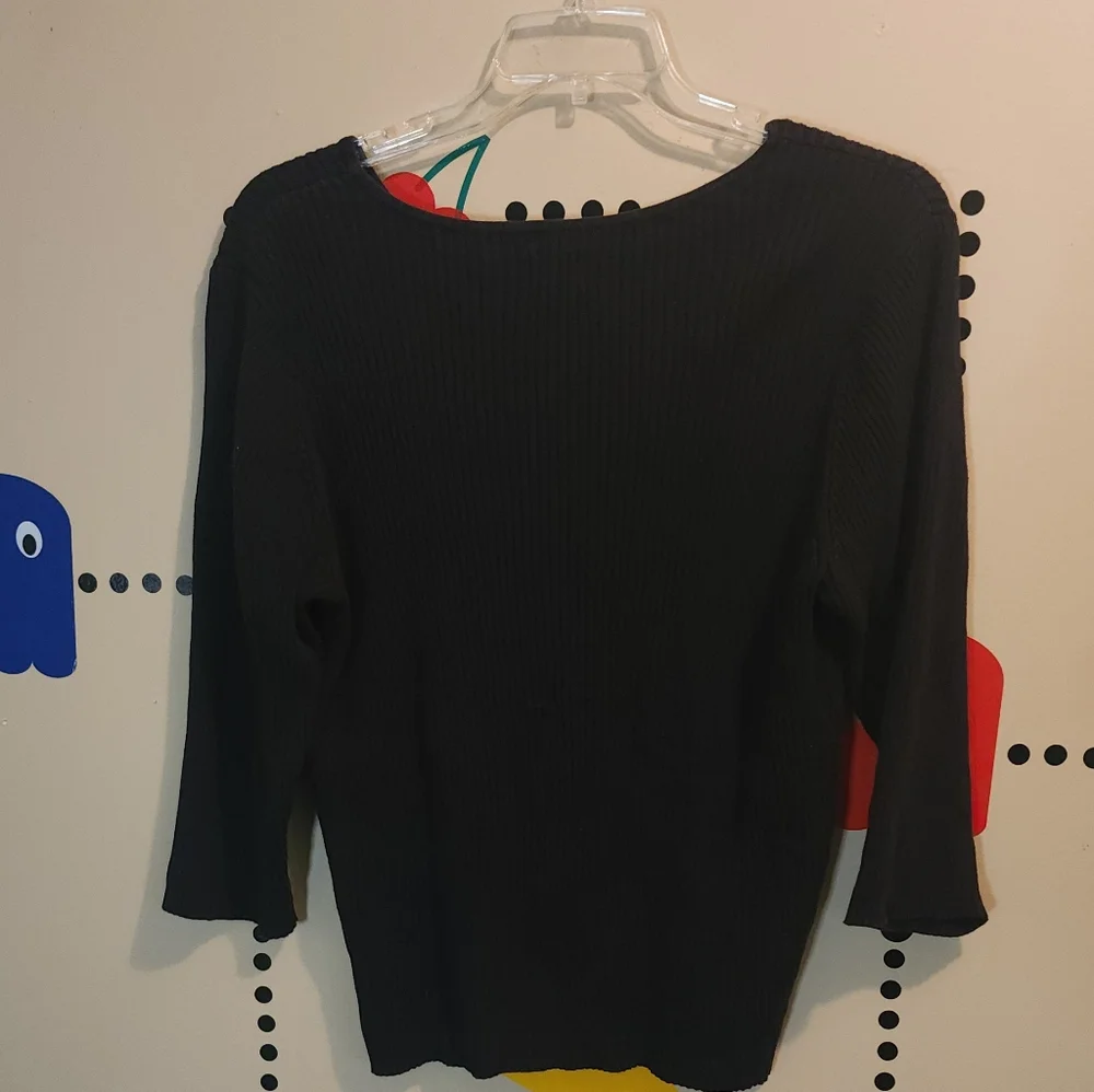 Avenue Black Ribbed Women's Ribbed Sweater Blouse 22 24
